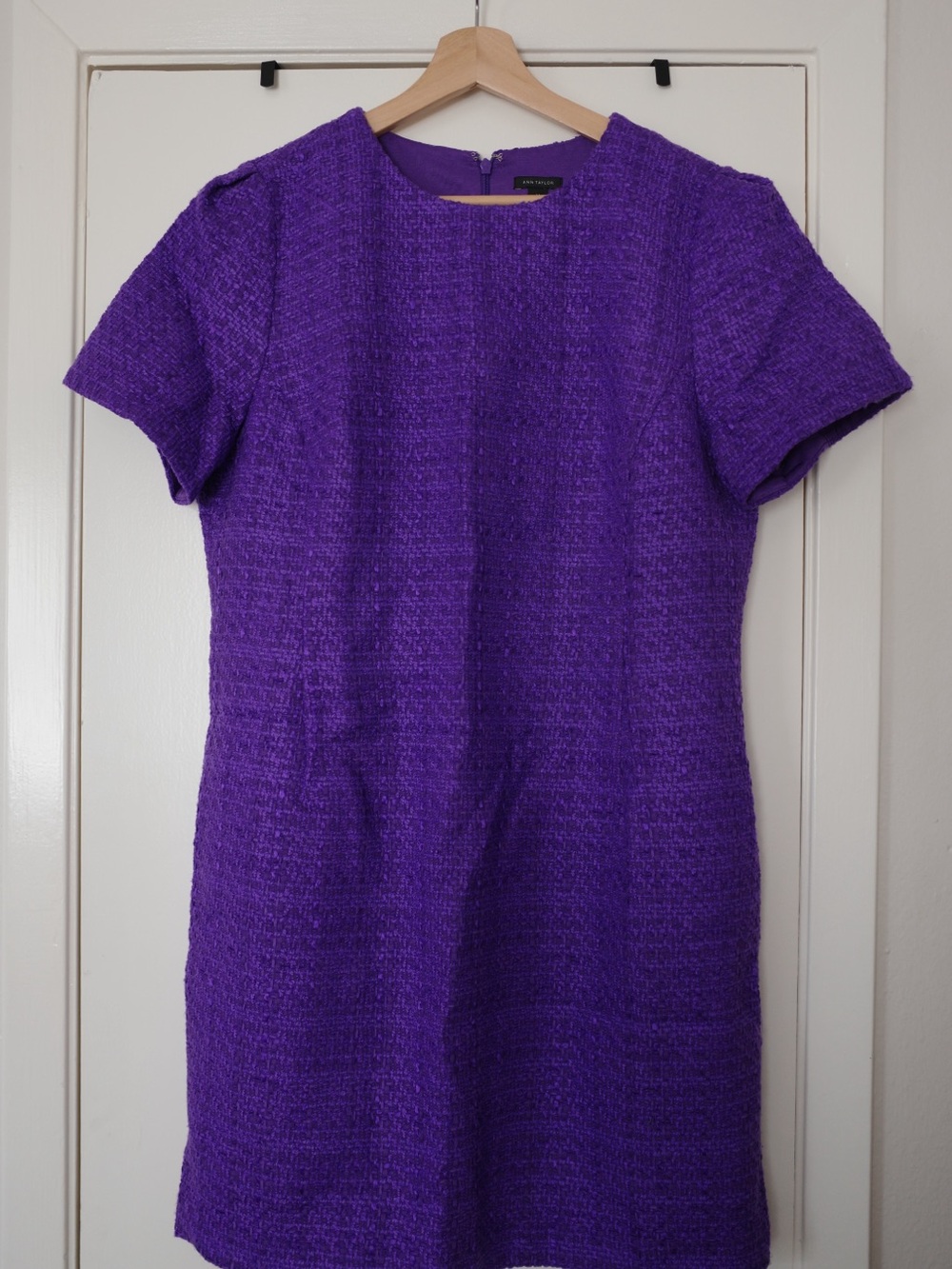 Purple Short Sleeve Tweed Sheath Dress